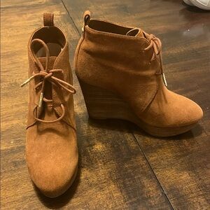 MICHAEL Michael Kors Tan Suede Wedge Ankle Boots